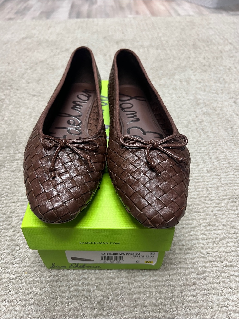Sam Edelman Brown Woven Leather Ballet Flats